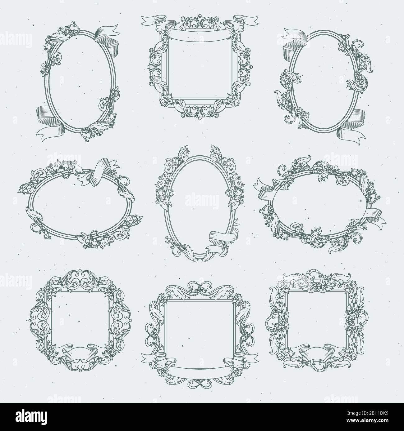 Vintage borders and victorian ribbons. Vector set frame in retro floral