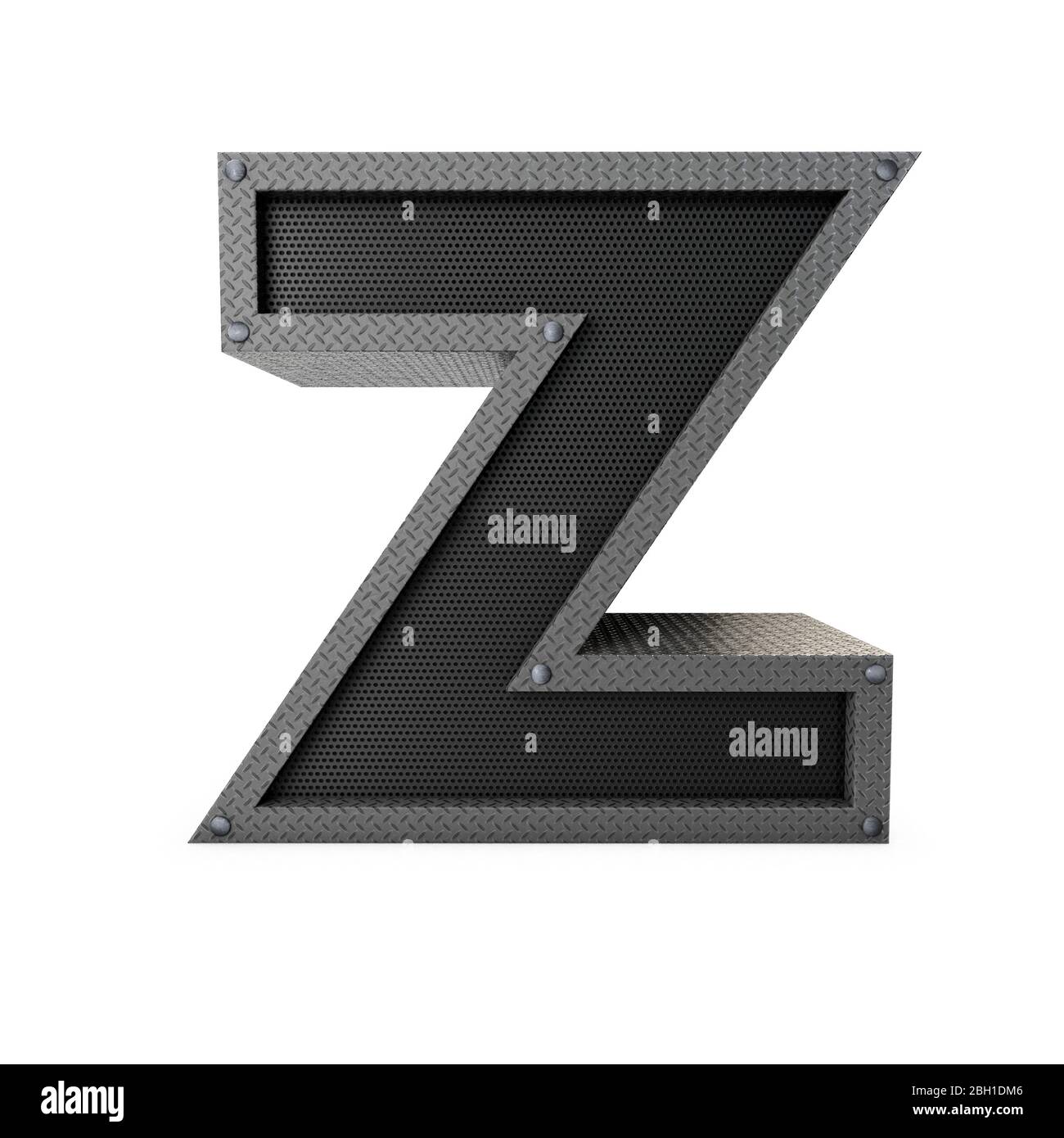 Letter Z industrial metal type. 3D Rendering Stock Photo