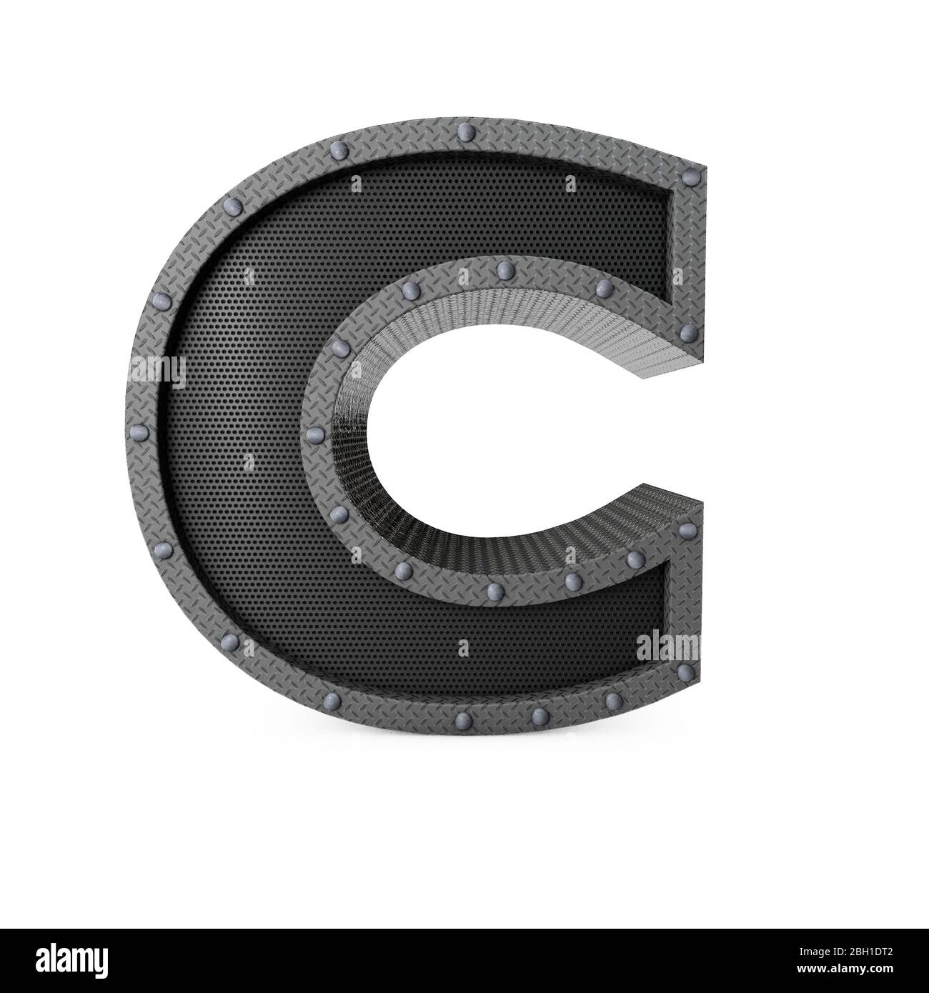 Letter C industrial metal type. 3D Rendering Stock Photo
