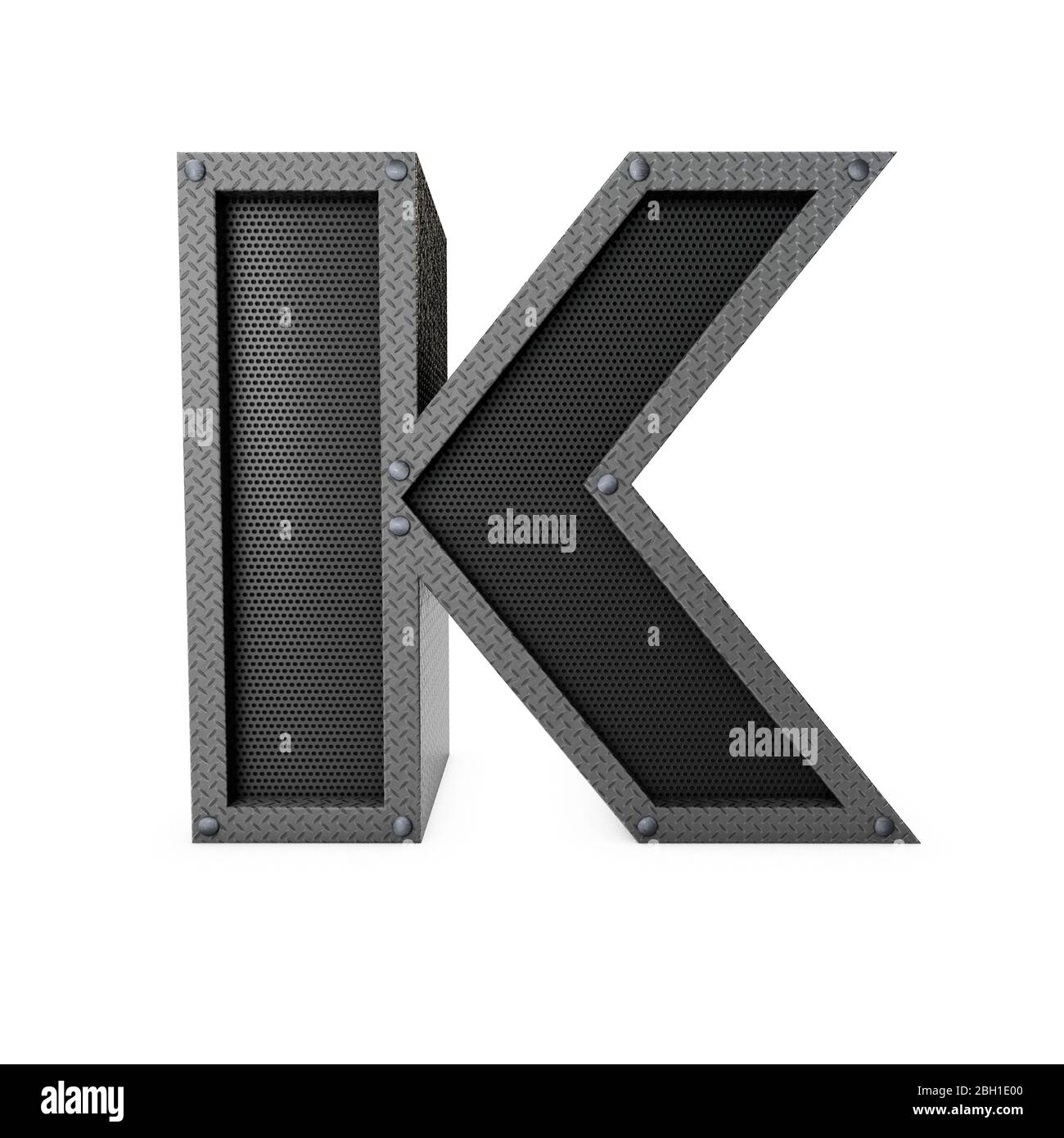 Letter K industrial metal type. 3D Rendering Stock Photo