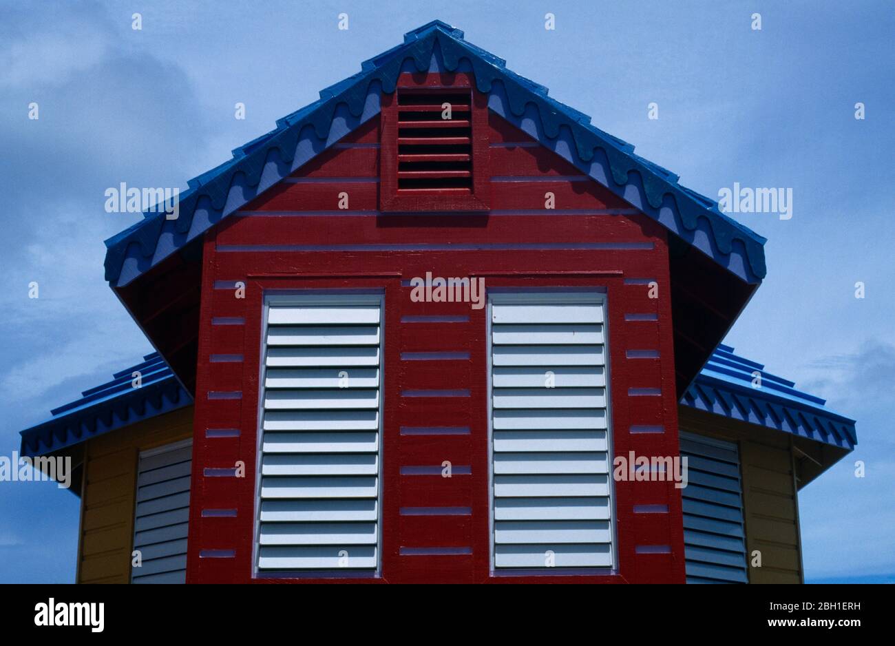 West Indies, Bahamas, Nassau, Compass Point, Architectural detail showing roof vent and window