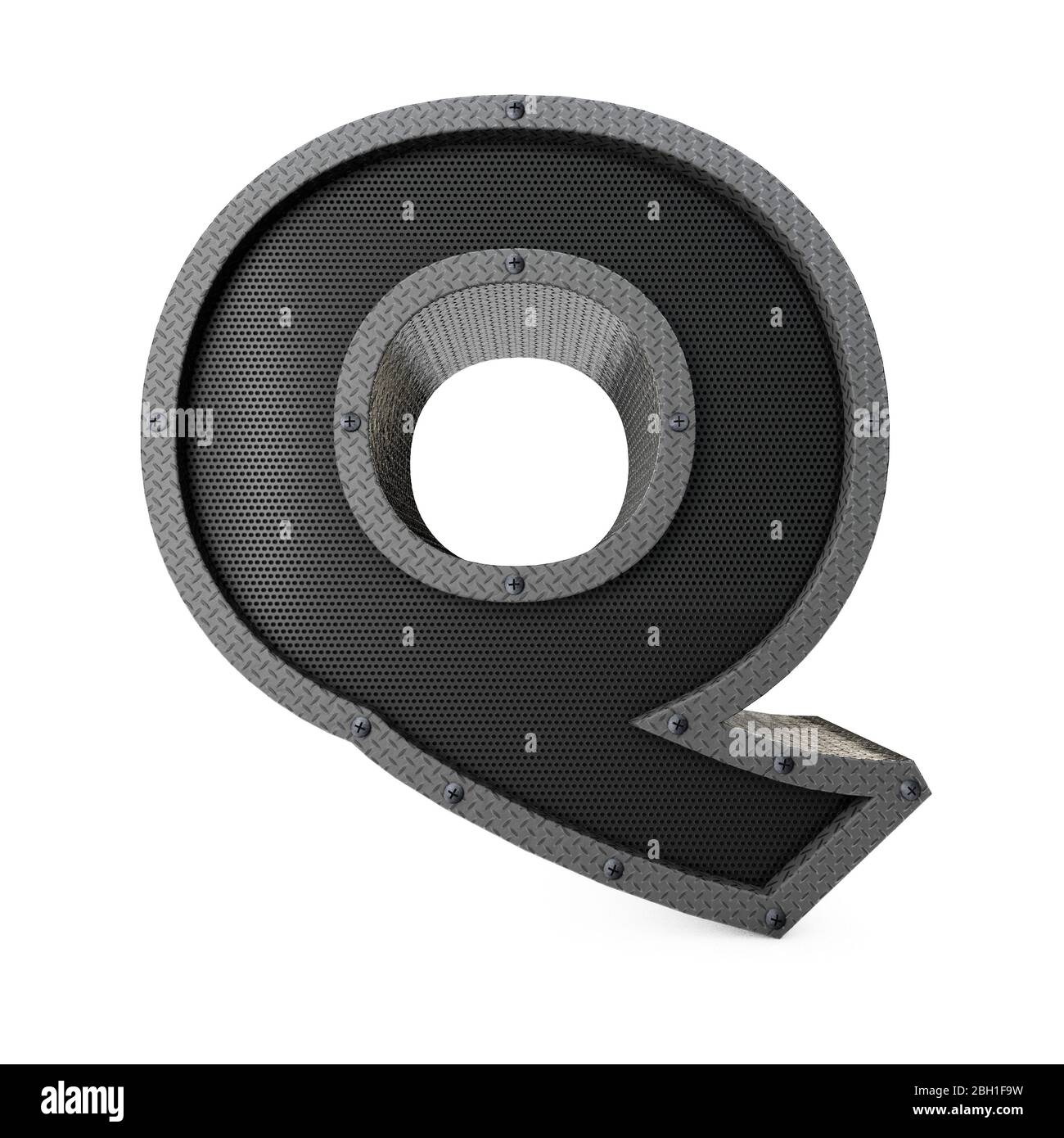 Letter Q industrial metal type. 3D Rendering Stock Photo