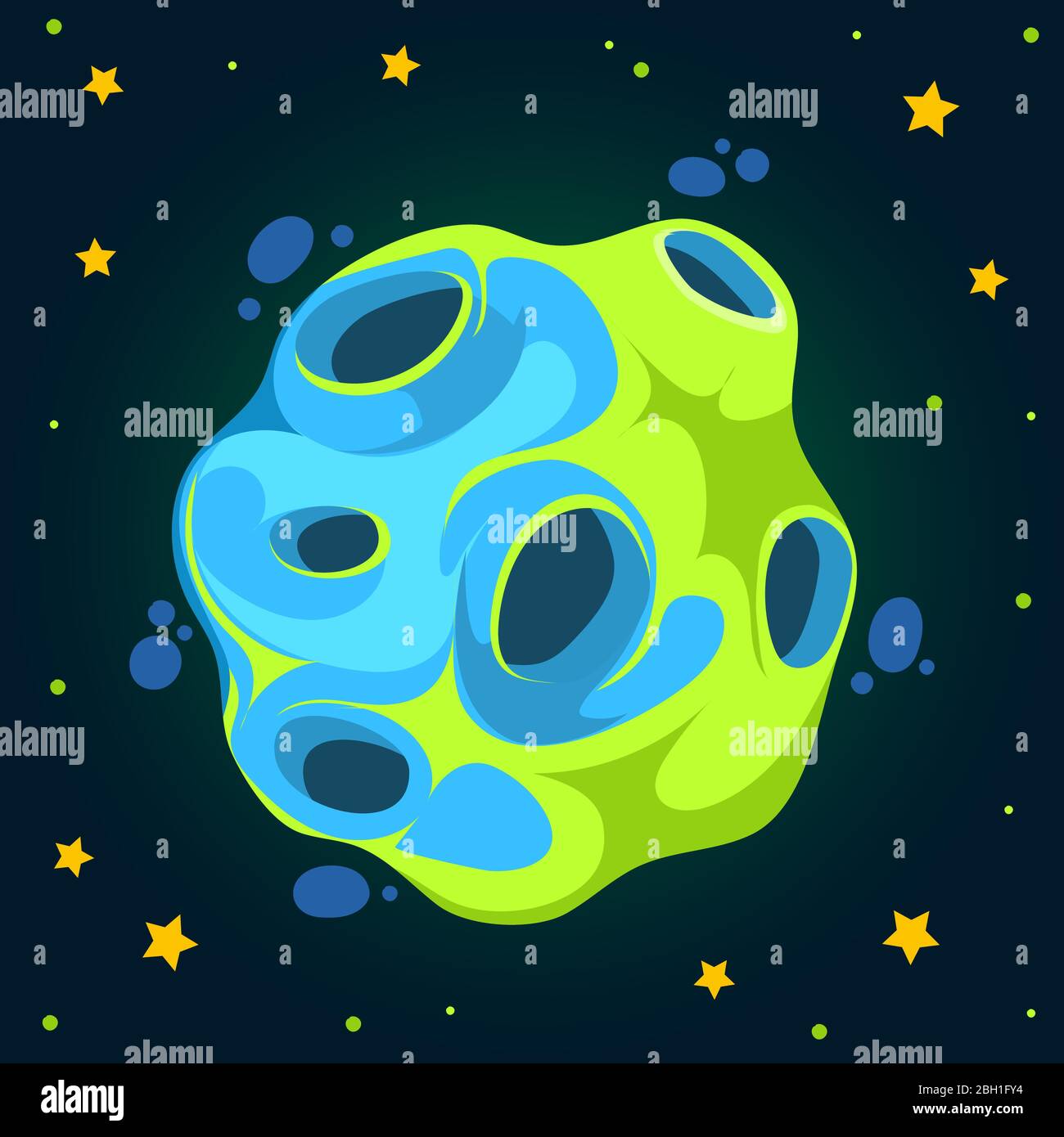 Fantasy cartoon planet in space. Color heavenly body. Vector illustration Stock Vector