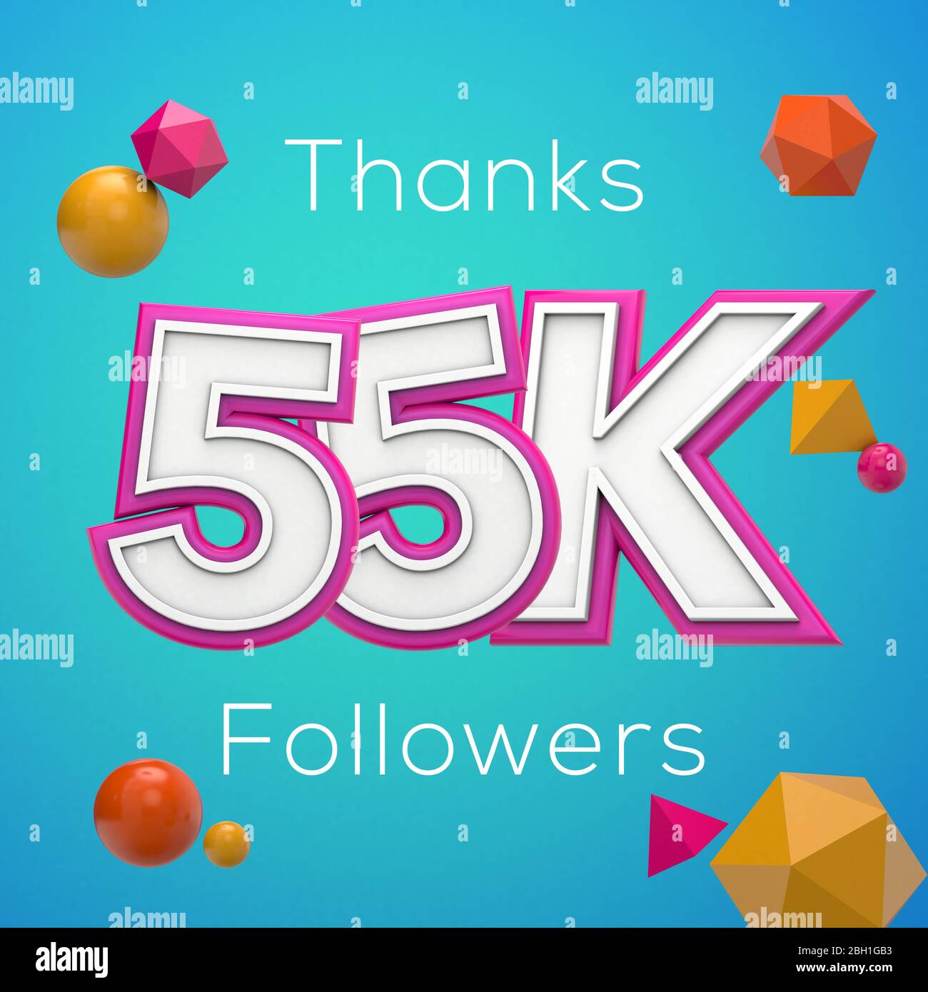 Thanks 55K followers. Social media subscribers banner. 3D render Stock ...