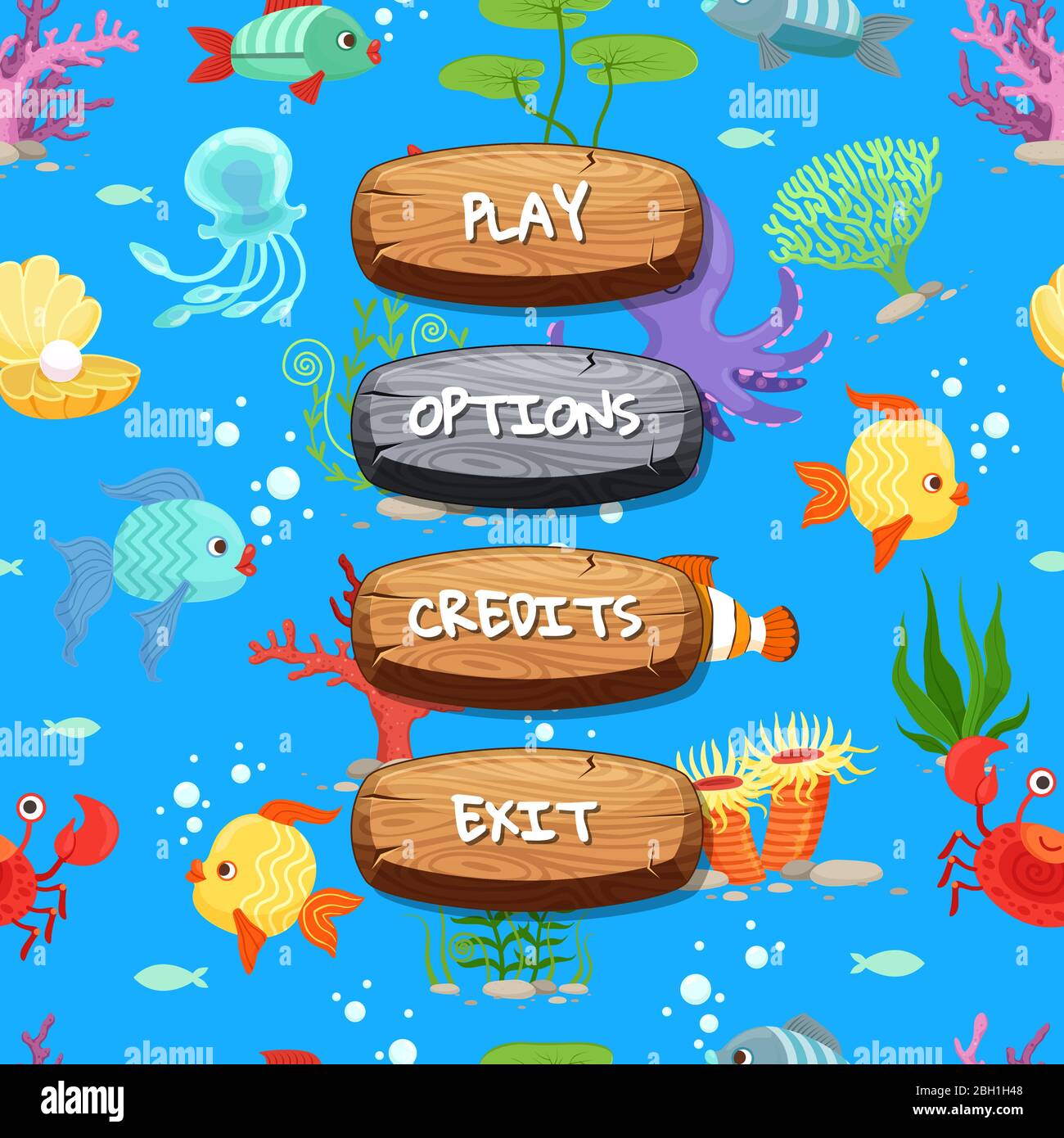Vector cartoon style wooden enabled and disabled buttons with text for ...