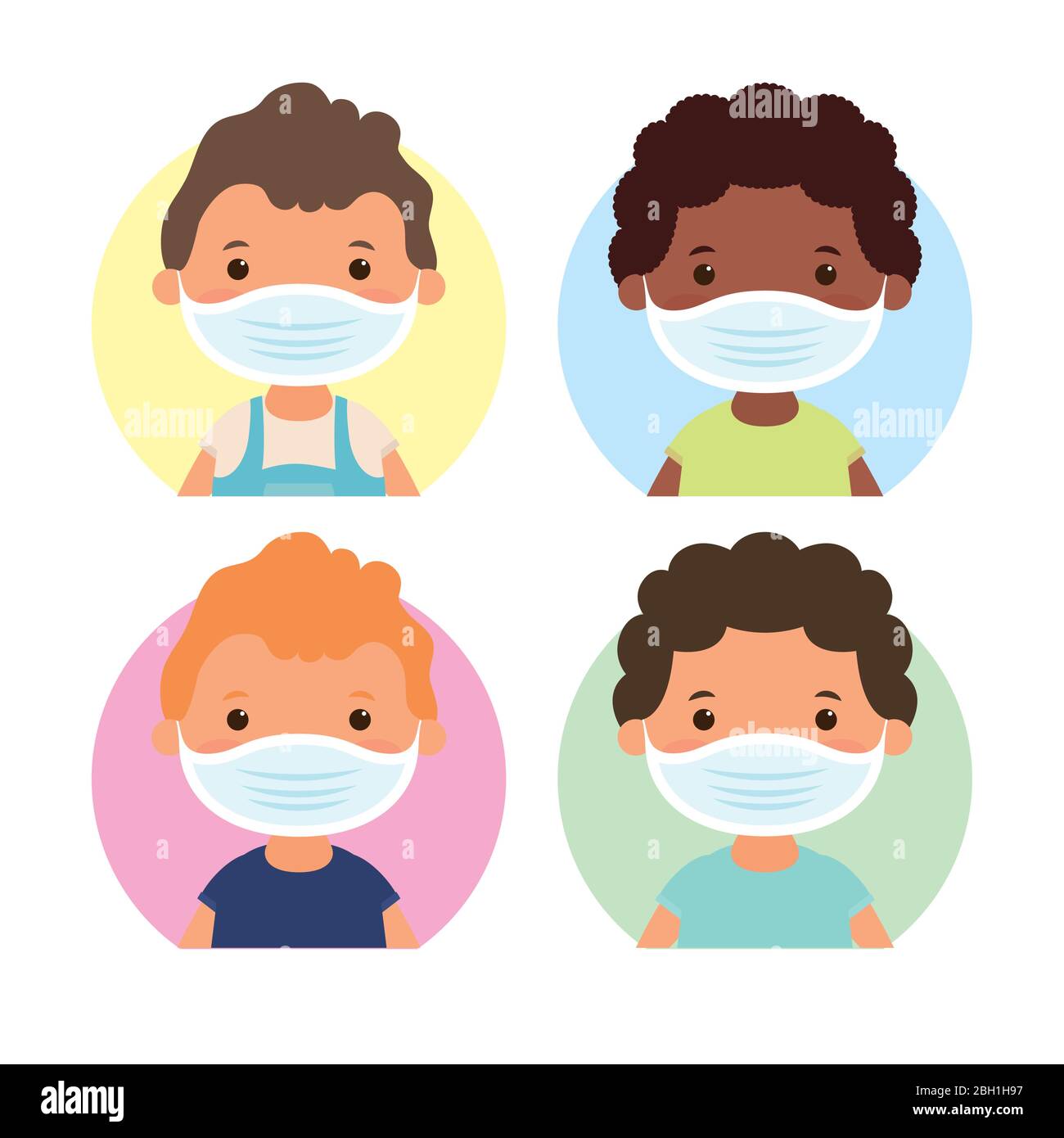 interracial little boys using face masks characters Stock Vector Image ...