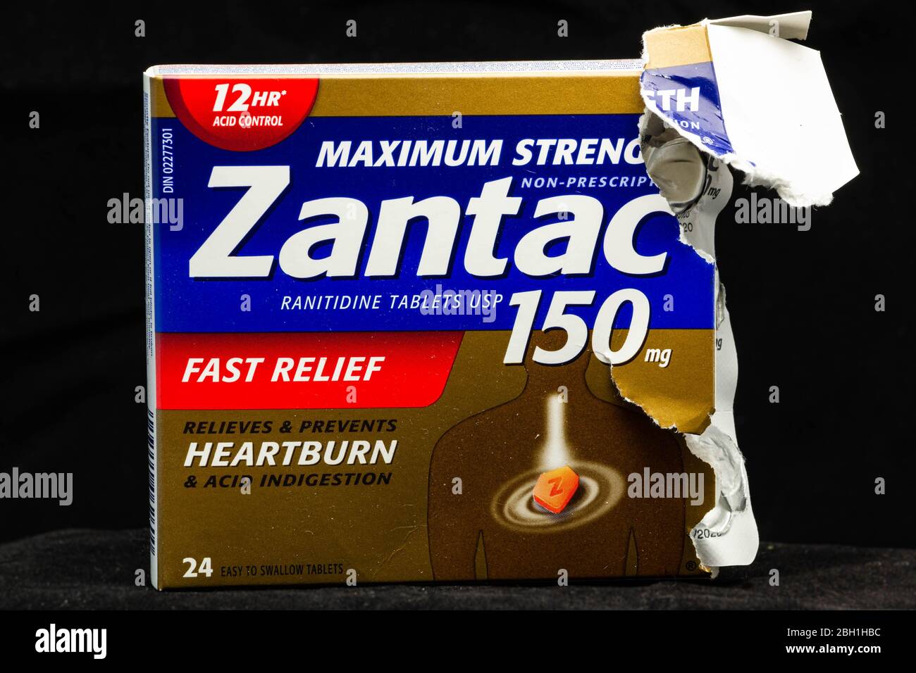 Ranitidine, also known as Zantac, a recalled over-the-counter heartburn relief medication suspected by the FDA to cause serious health problems. Stock Photo