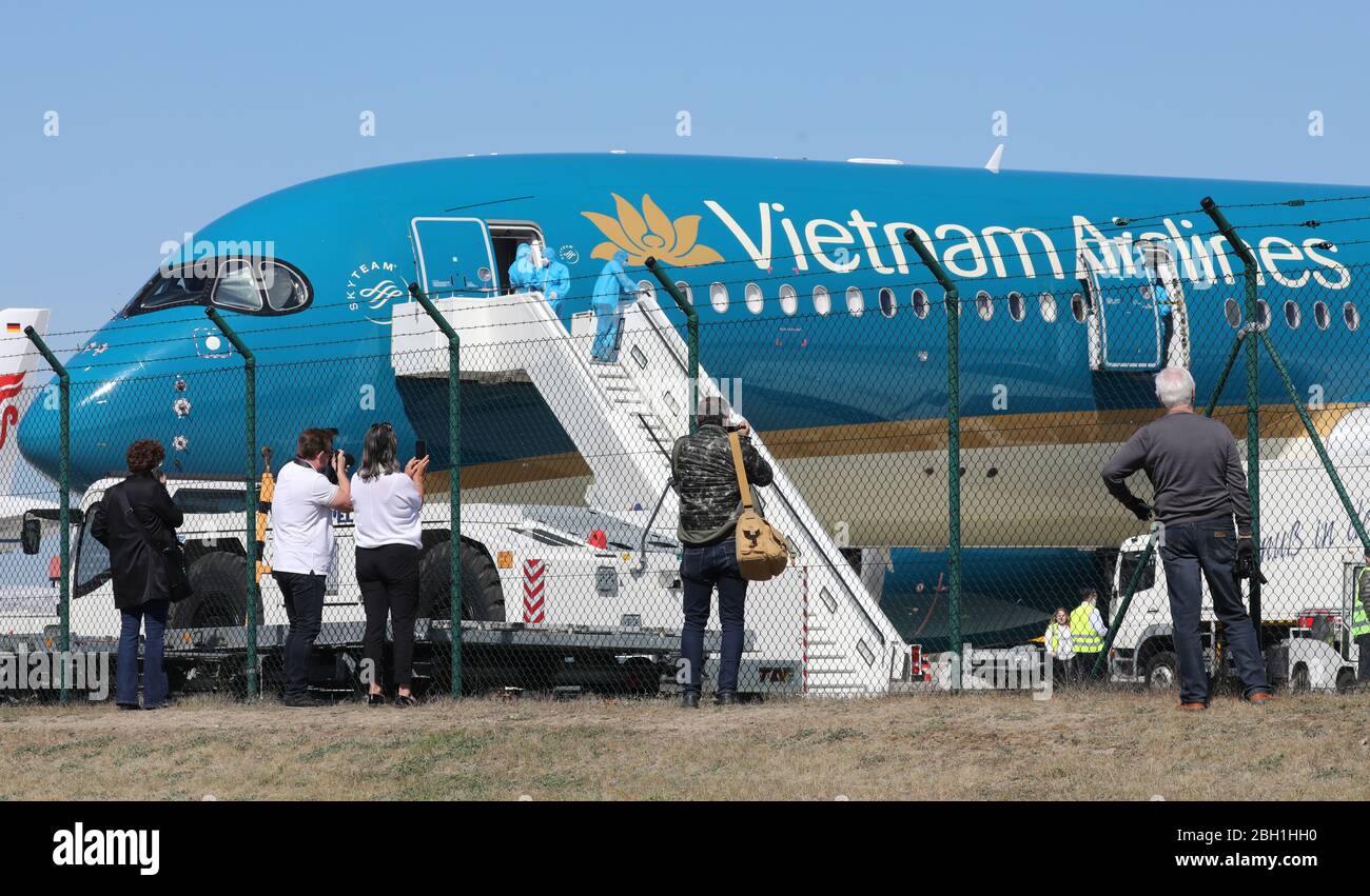 Laage, Germany. 23rd Apr, 2020. At the airport RostockLaage an Airbus