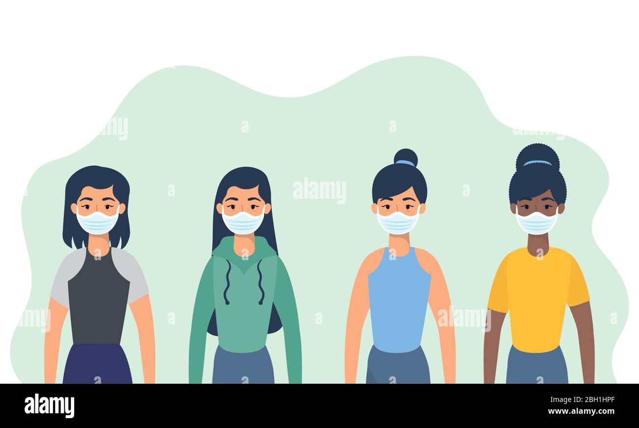 interracial young women using face masks characters Stock Vector Image ...