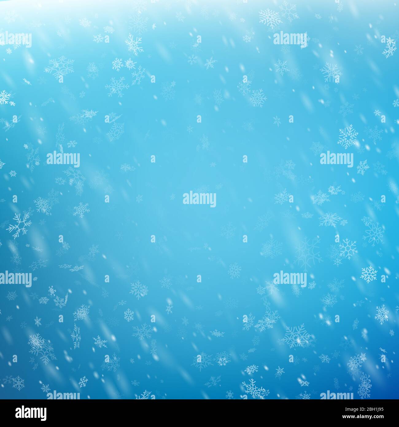 Falling Christmas shining snow on blue sky. Snowstorm or blizzard. Heavy snowfall. EPS 10 Stock Vector