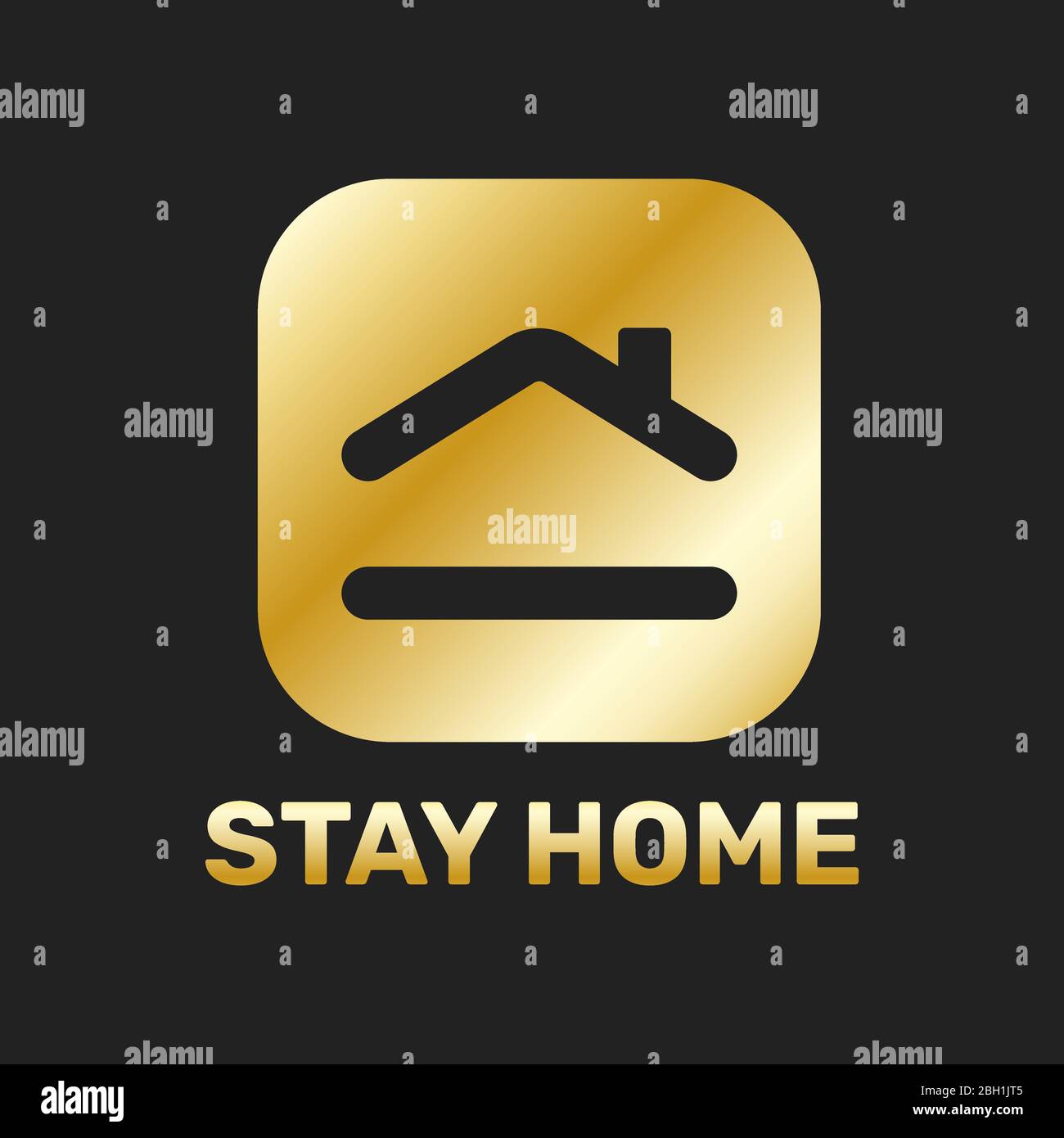 Stay home sticker icon for quarantine company coronavirus covid in golden color. EPS 10 Stock Vector