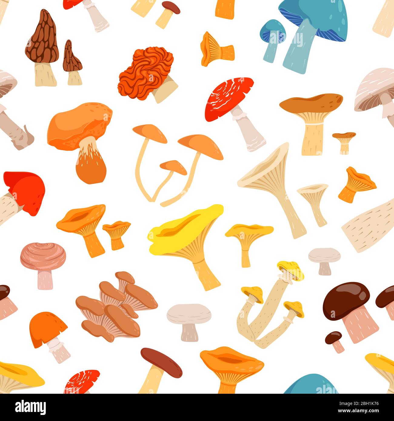 Seamless pattern with mushrooms. Cartoon pictures isolate on white background. Forest mushroom autumn, vector illustration Stock Vector