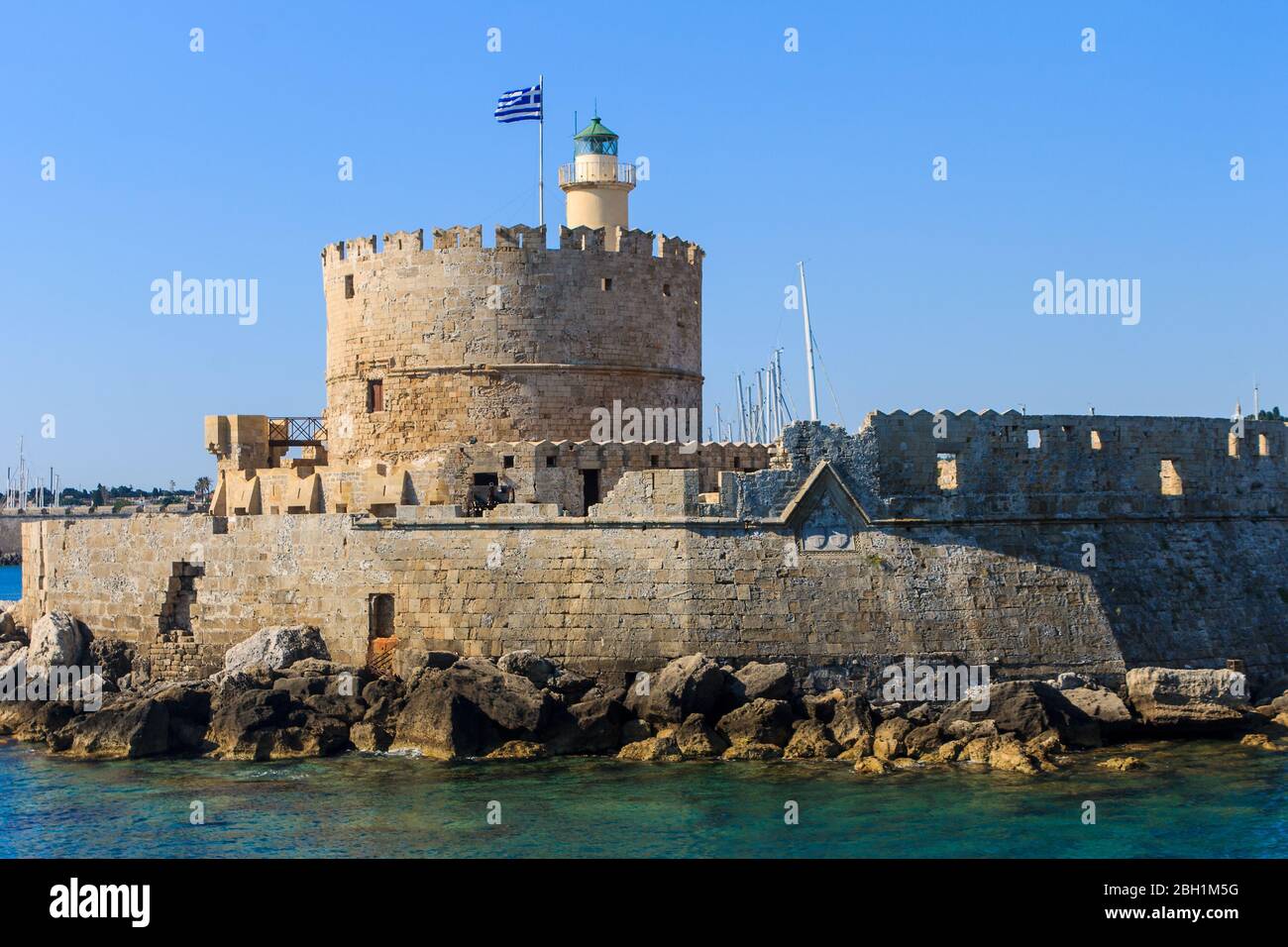 Fort of Saint Nicholas in Mandaki Harbor, Rhodes, Greece. Rodos ...