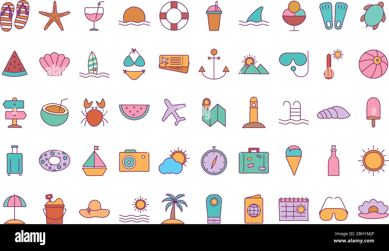 Summer line and fill style icon set vector design Stock Vector Image ...