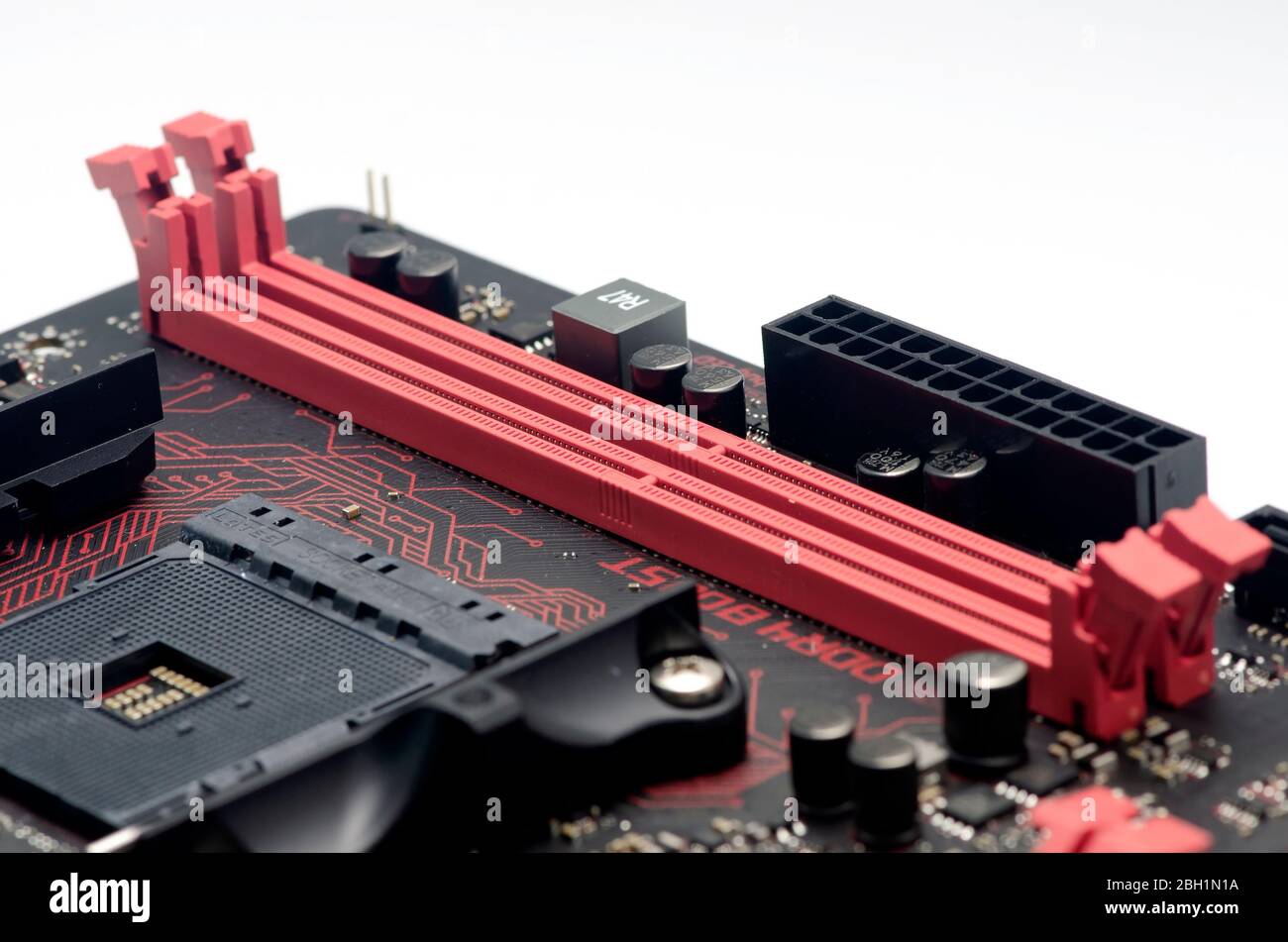 closeup ddr4 slot on motherboard Stock Photo