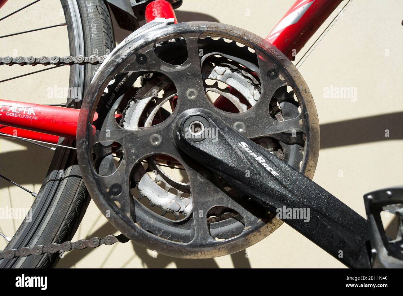 sunrace front chainset on a trek bicycle showing signs of use Stock Photo -  Alamy