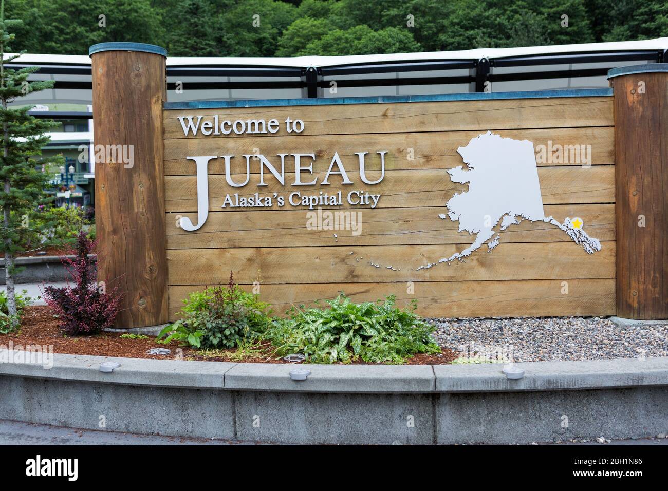 to Juneau wooden Sign Stock Photo Alamy
