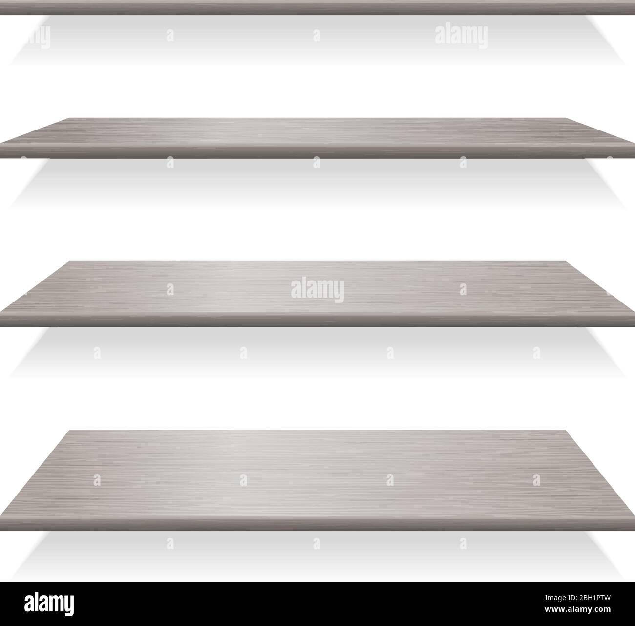 Gray wood shelves with shadows. Shelf wood for interior, empty
