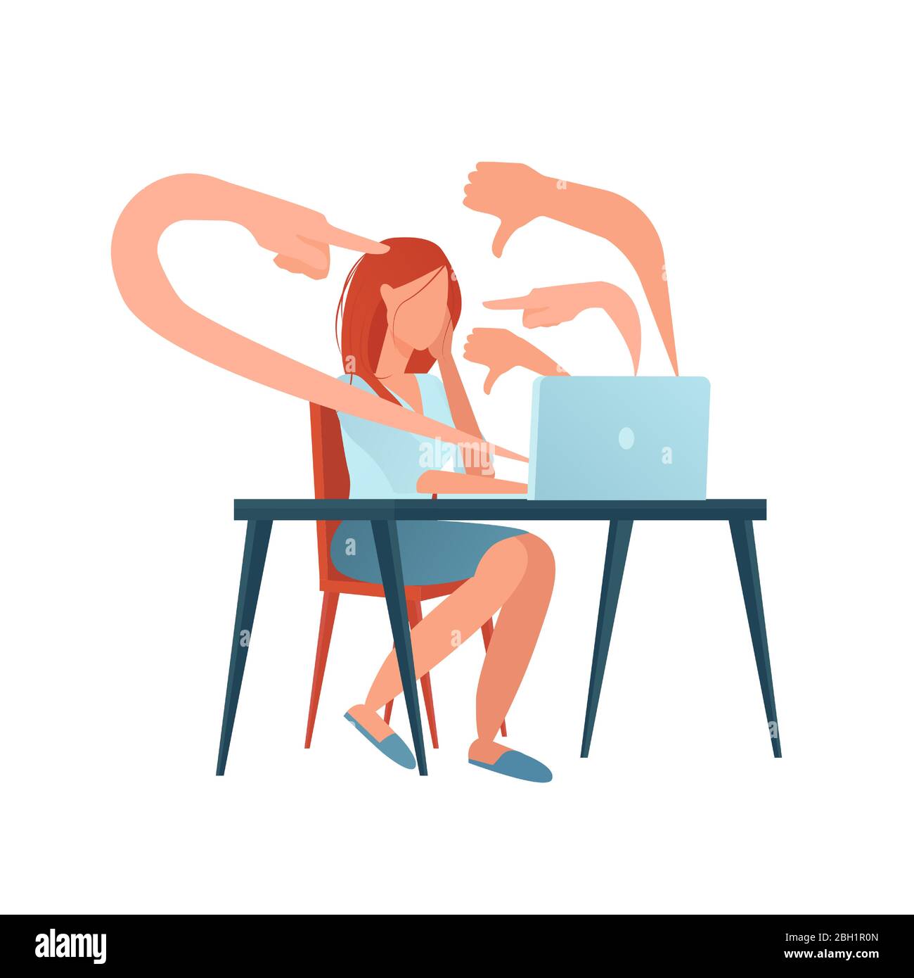 Vector of a girl being cyber bullied in social media networks and online. Stock Vector