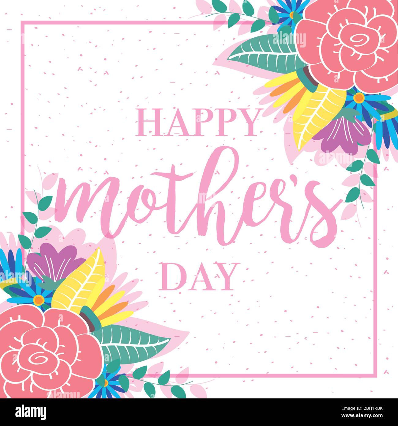 happy mothers day card with flowers square frame Stock Vector Image ...