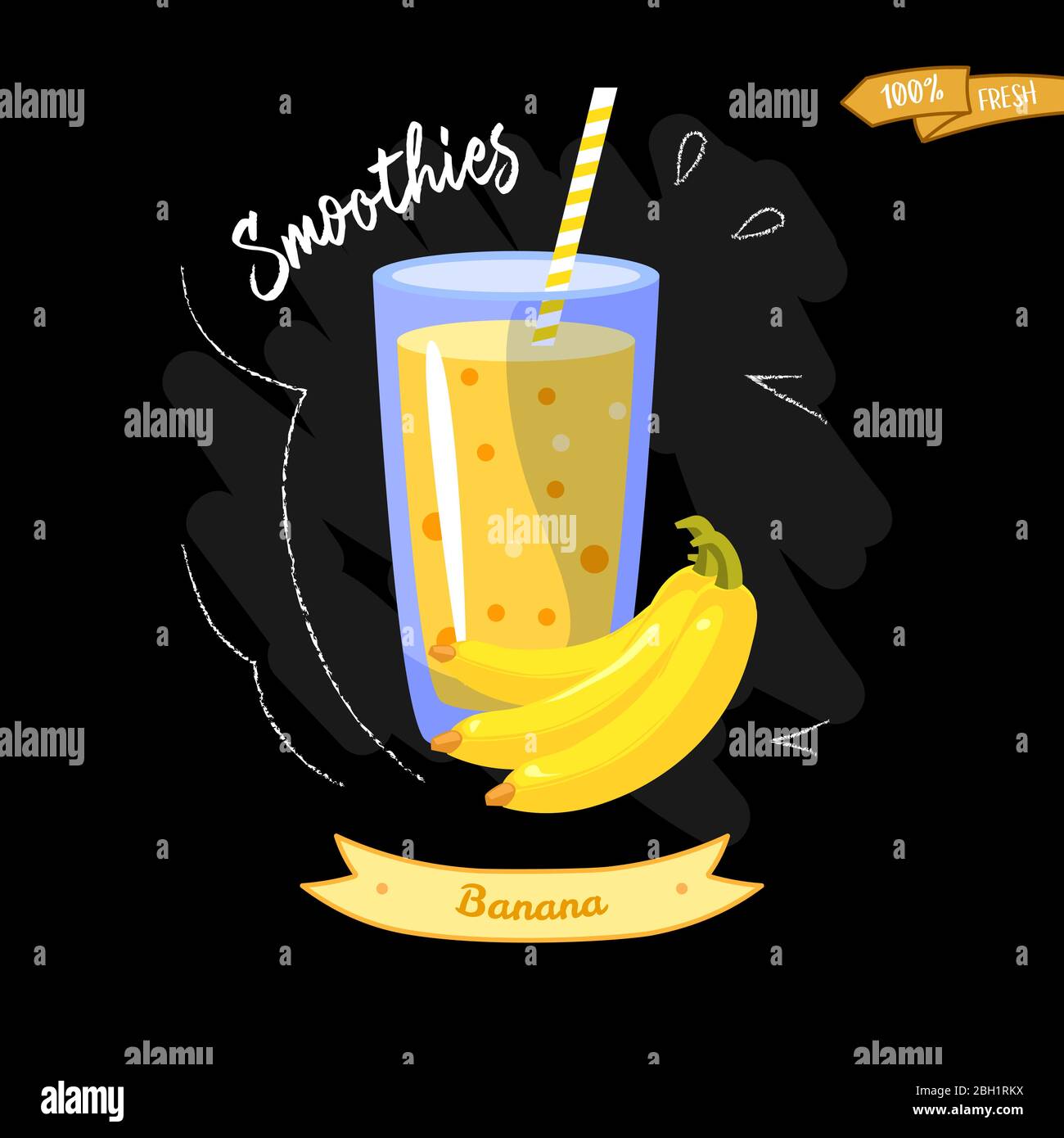 Glass of smoothies on black background. Banana. Summer design good