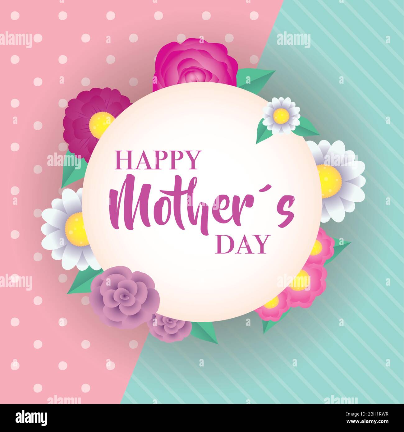 happy mothers day card with flowers circular frame Stock Vector Image ...