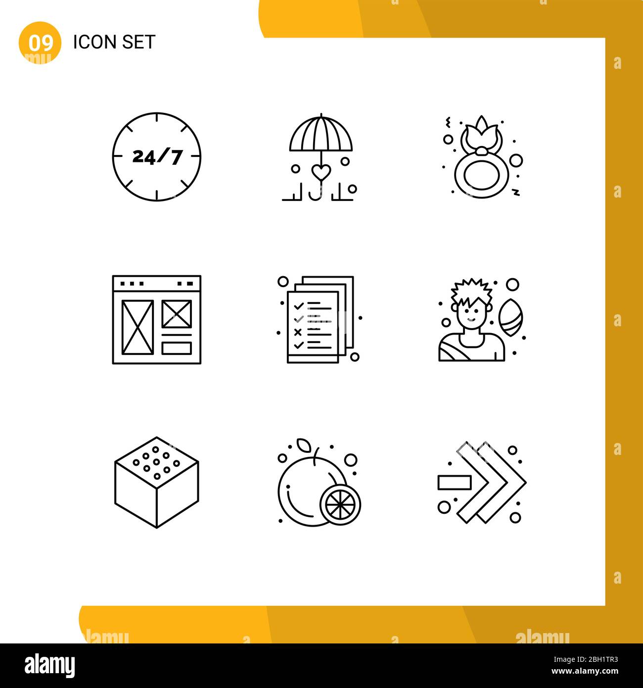 Mobile Interface Outline Set of 9 Pictograms of page, interface, love, browser, women Editable Vector Design Elements Stock Vector