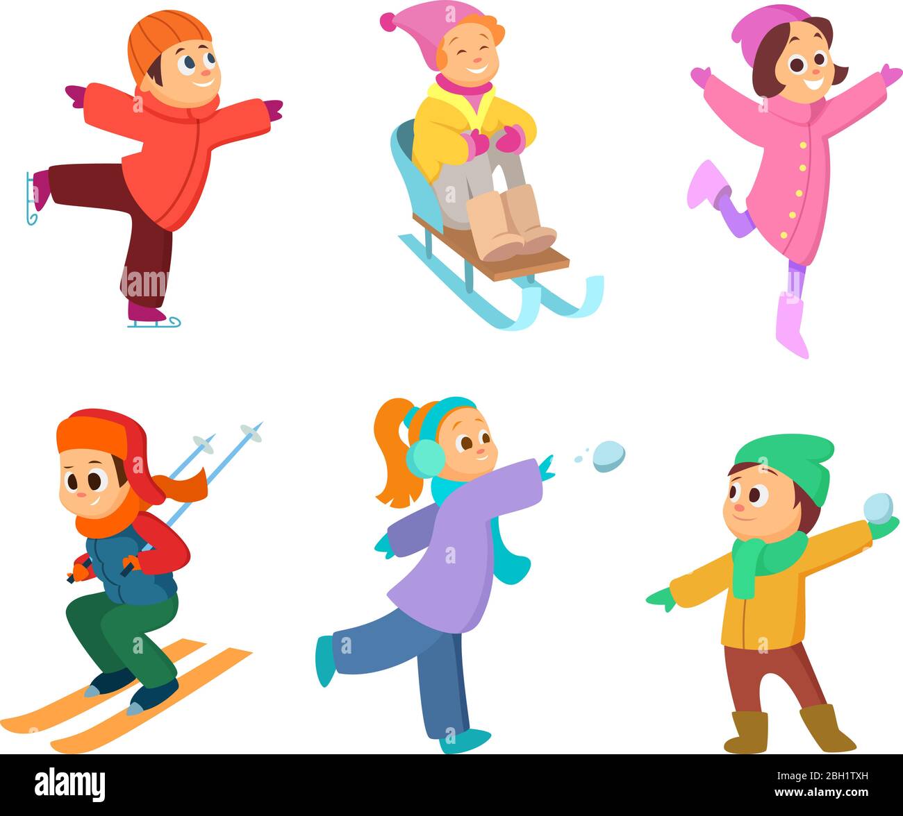 Happy childrens playing in winter games. Cartoon funny characters. Winter  game boy and girl play with snow. Vector illustration Stock Vector Image &  Art - Alamy