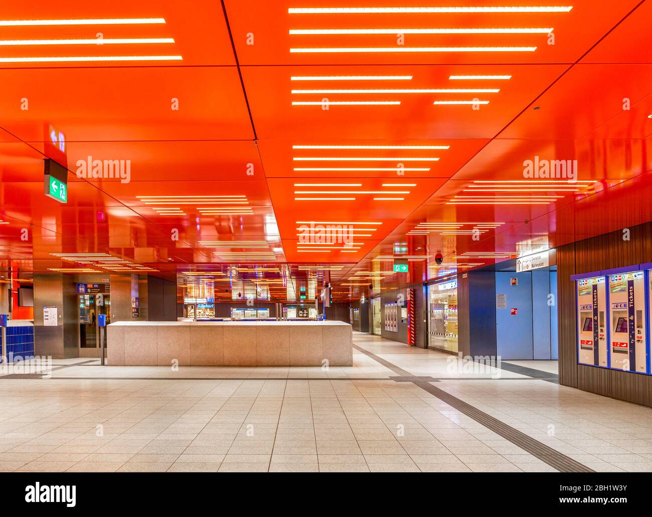 Empty basement during the day, access to subway, corona crisis, Marienplatz, Munich, Upper Bavaria, Bavaria, Germany, Europe Stock Photo