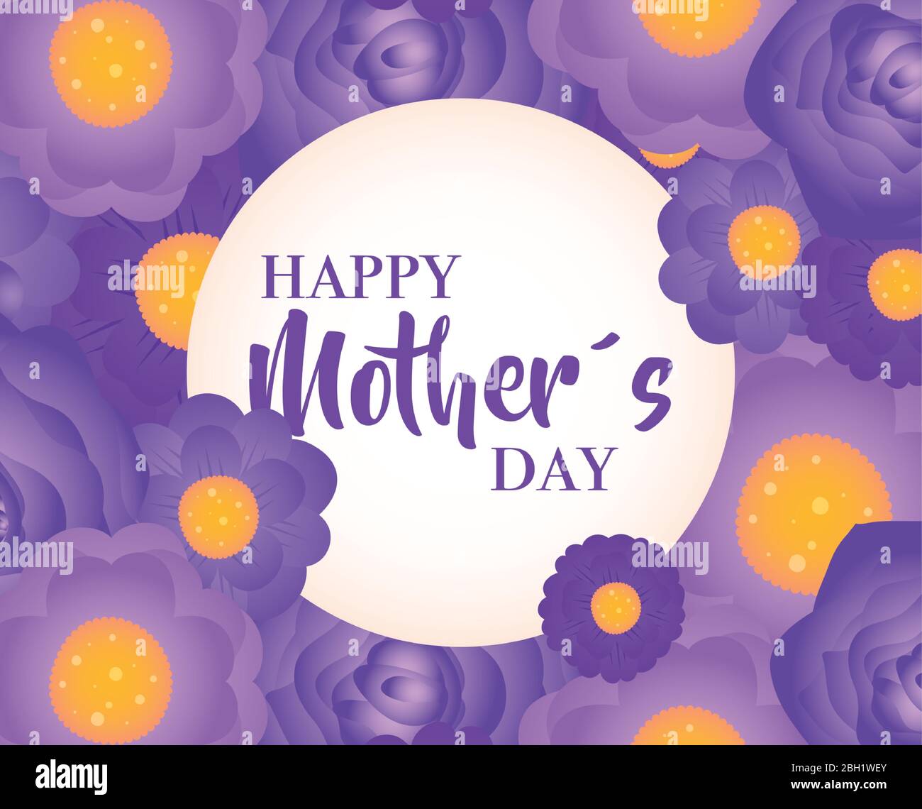 happy mothers day card with flowers circular frame Stock Vector Image ...