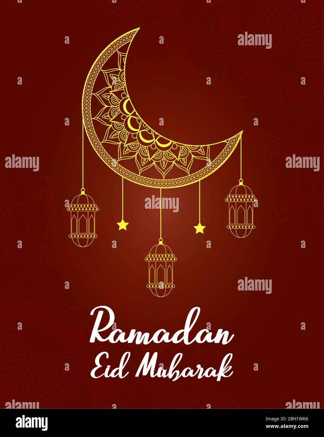 Eid Mubarak celebration with lanterns hanging and moon Stock Vector ...