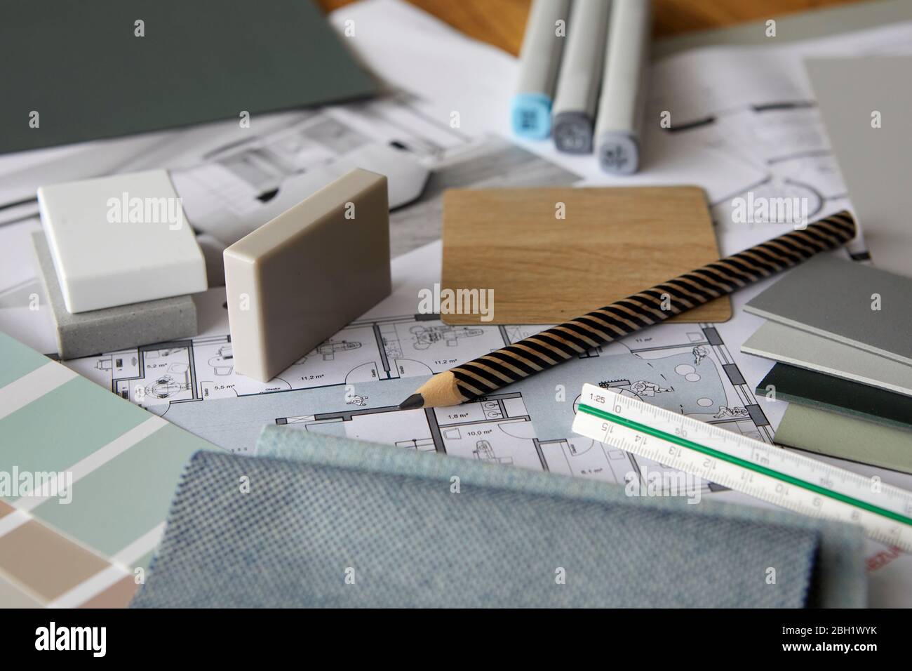 Collection of various architectural supplies and swatches Stock Photo ...
