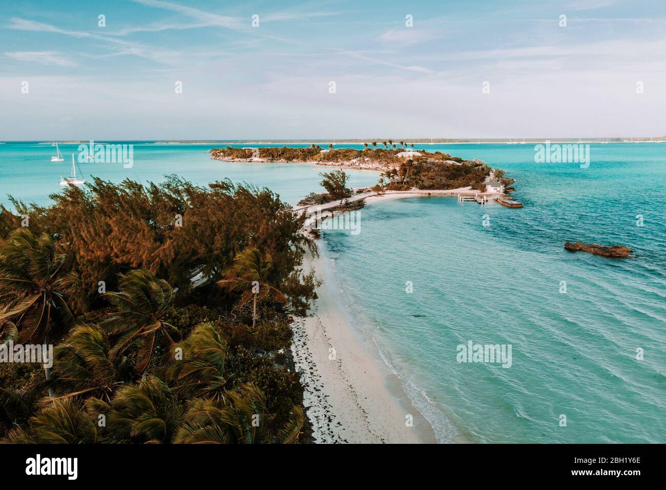 Caribbean, Bahamas, Drone view of the North Easterns coast of Exuma Stock Photo