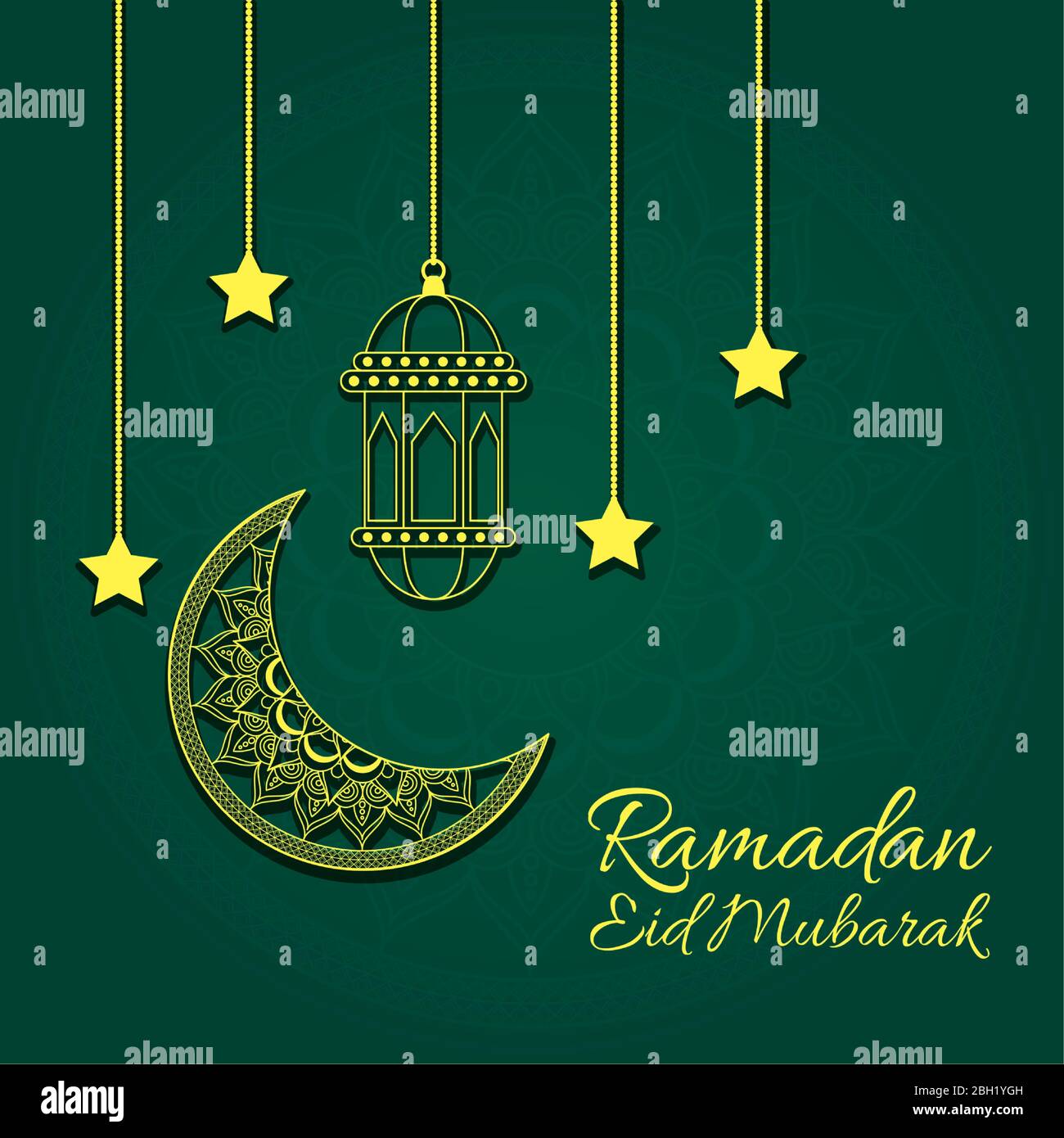 Eid Mubarak celebration with lantern hanging and moon Stock Vector ...