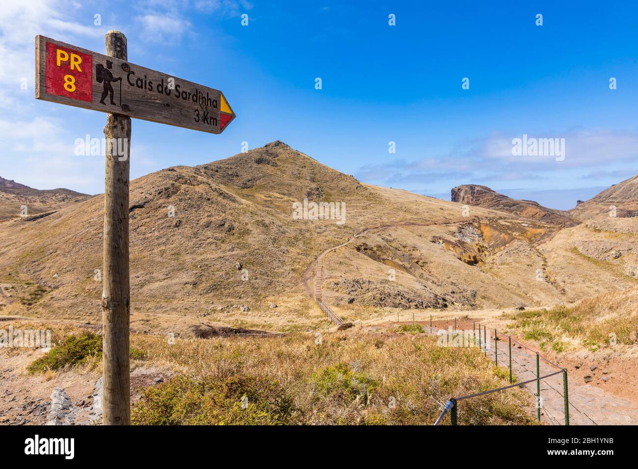 Portugal, Madeira, Directional sign at Ponta de Sao Lourenco Stock Photo