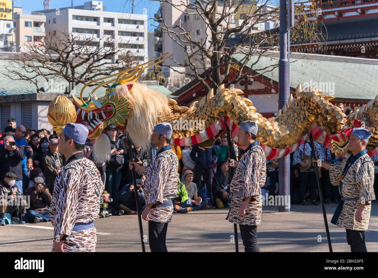 tokyo, japan march 18 2020 Japanese puppet masters holding a huge