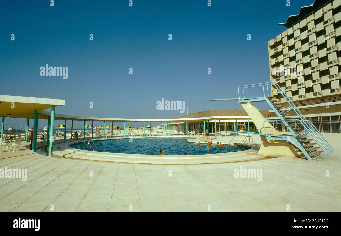 Qatar, Doha, Swimming pool of the Gulf hotel with diving boards Stock