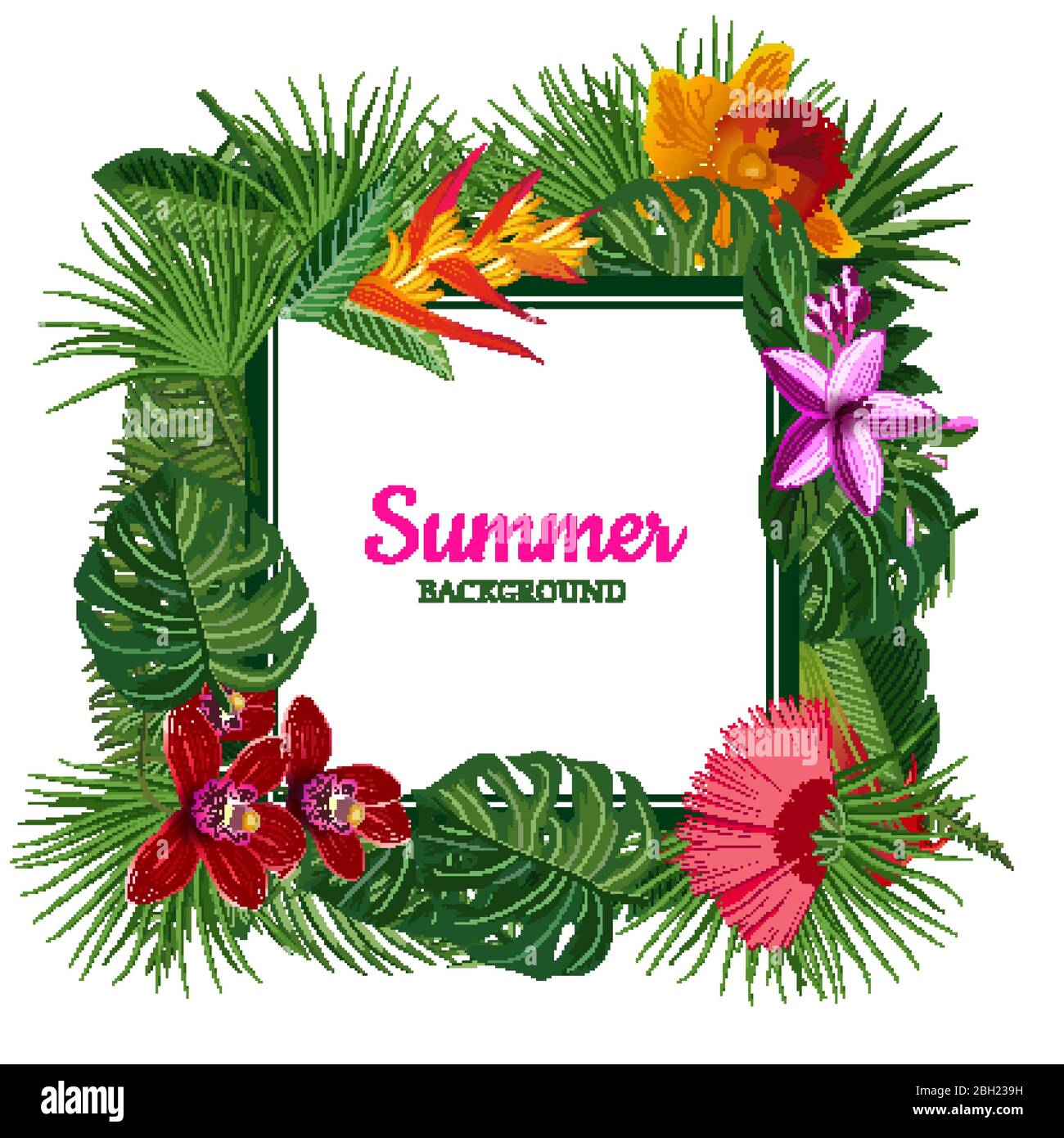 Vector frame with place for text, surrounded with tropical palm leaves ...