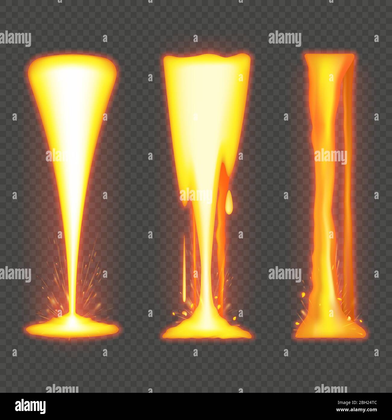 Molten metal or lava effect on transparent background. EPS 10 Stock Vector