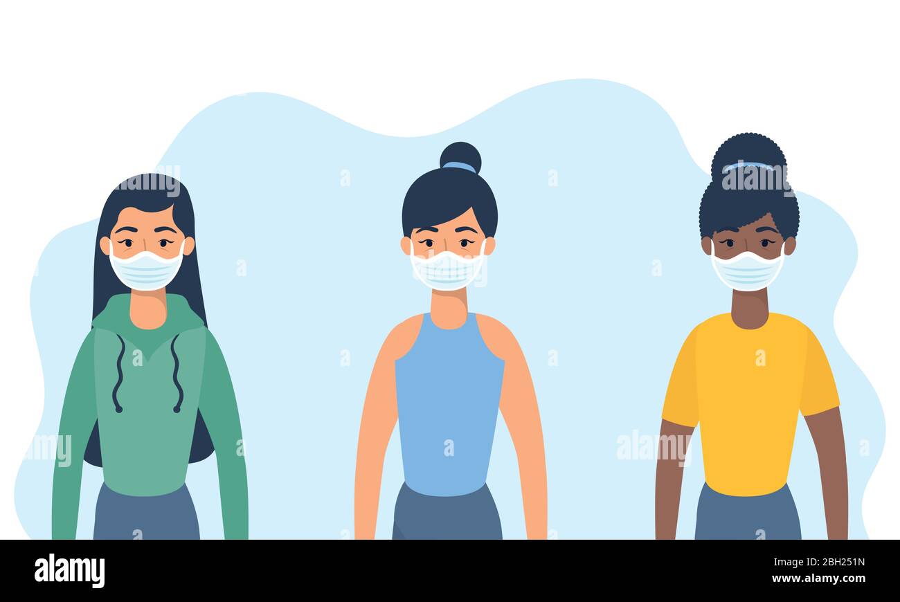 interracial young women using face masks characters Stock Vector Image ...