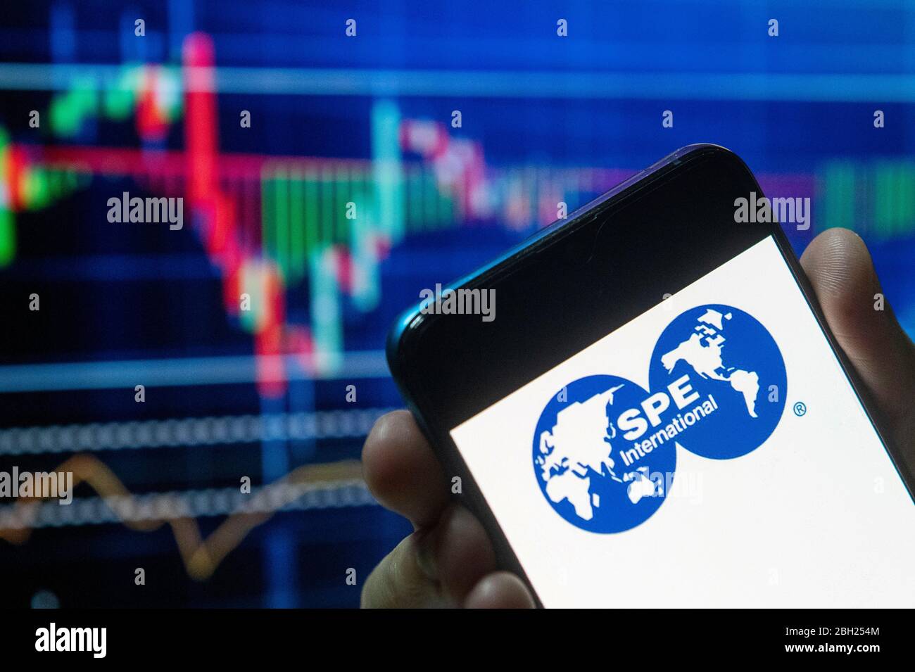 In this photo illustration a Society of Petroleum Engineers (SPE) logo seen displayed on a smartphone. Stock Photo