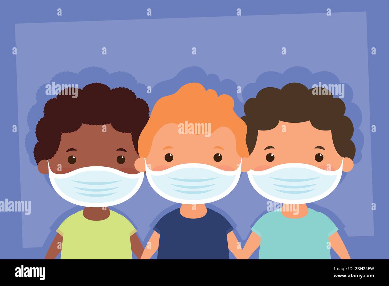 interracial little boys using face masks characters Stock Vector Image ...