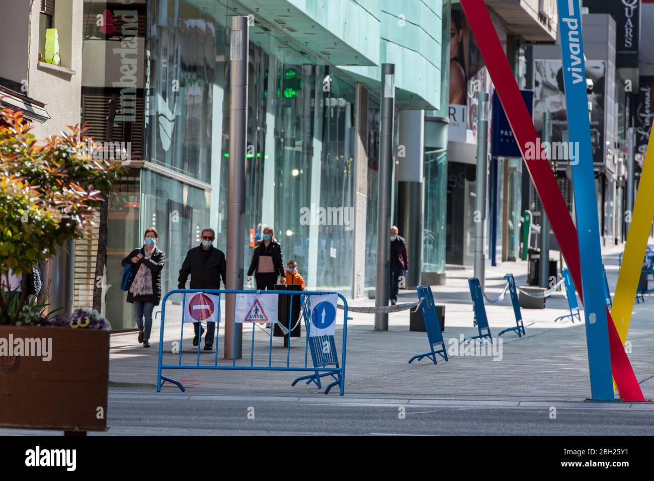 Escaldes Engordany, Andorra : 2020 April 23 : People the street In Escaldes  Engordany all closed due to confinement by the COVID-19 virus, in the afte  Stock Photo - Alamy