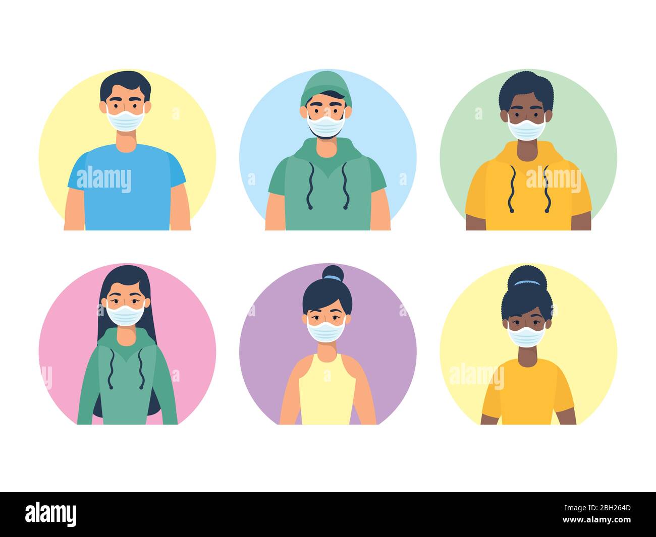 interracial young people using face masks characters Stock Vector Image ...