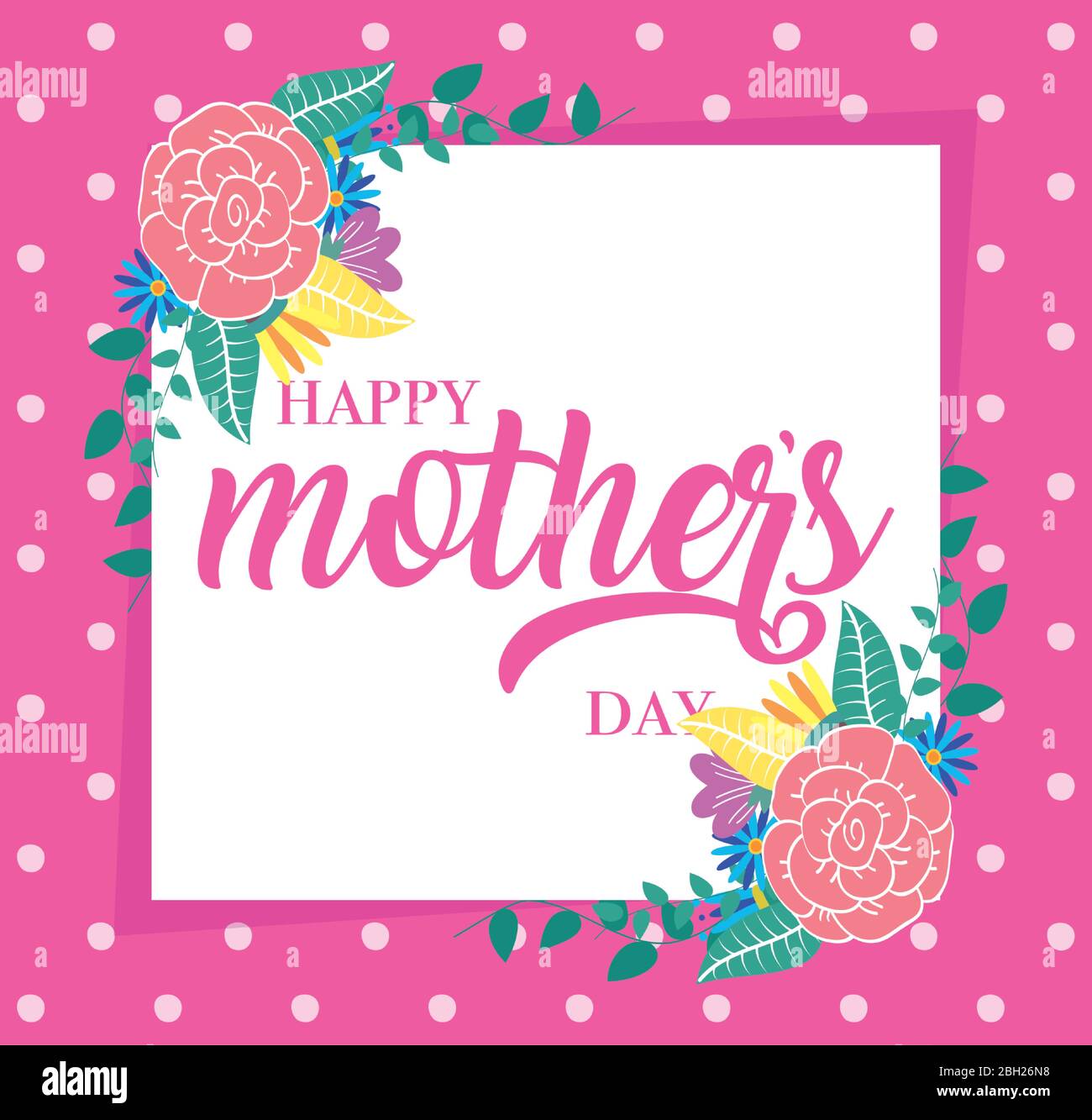happy mothers day card with flowers square frame Stock Vector Image ...