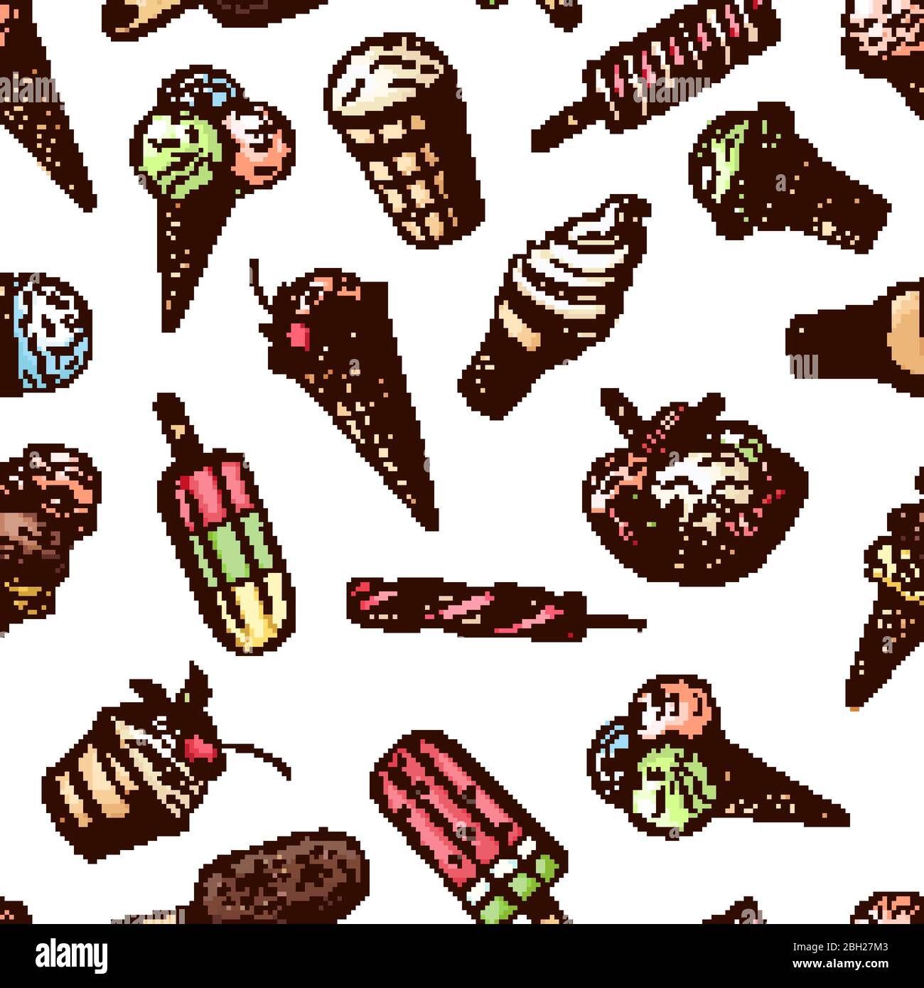 Seamless pattern with chocolate ice cream and sweet food dessert ...