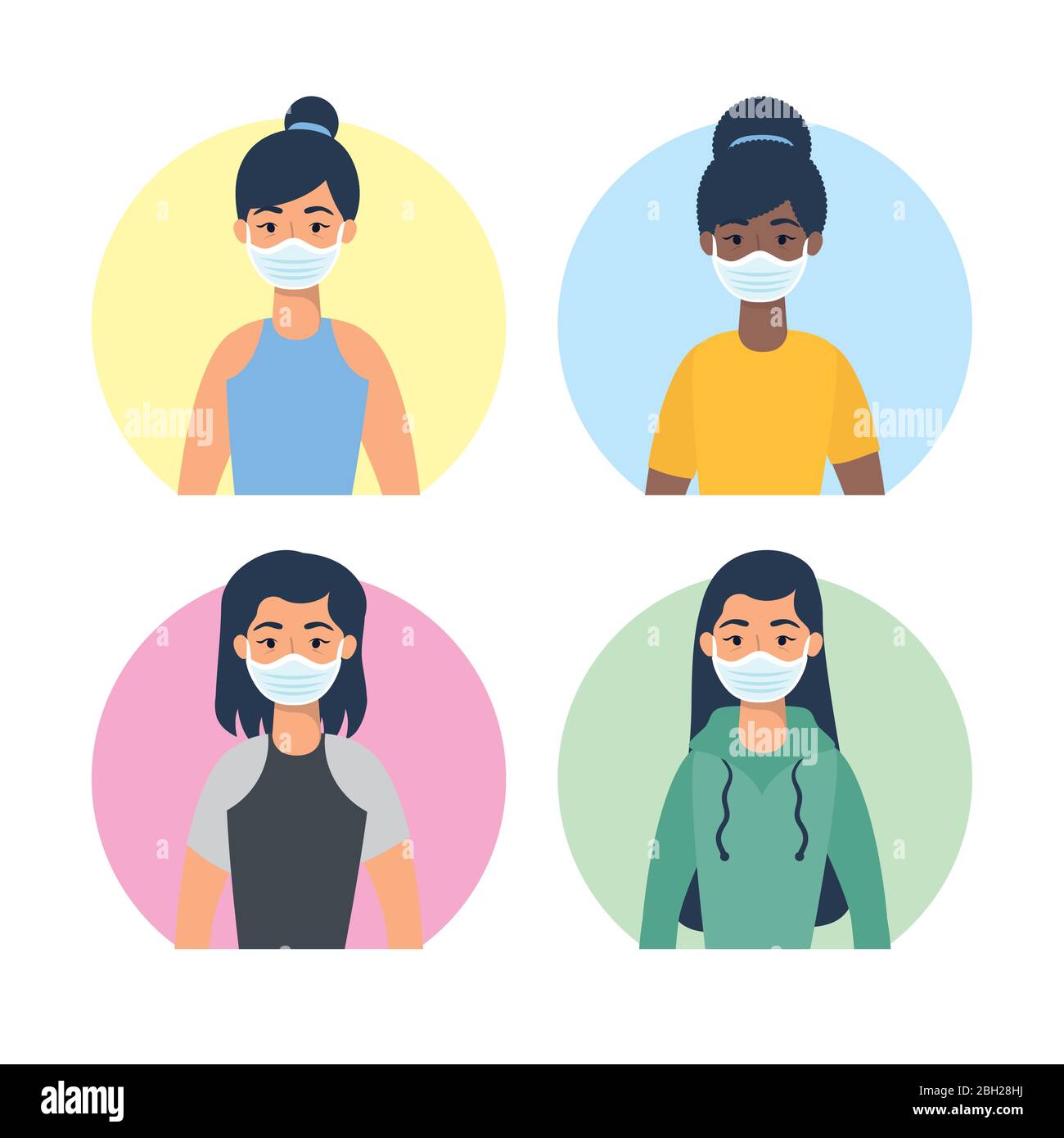 interracial young women using face masks characters Stock Vector Image ...