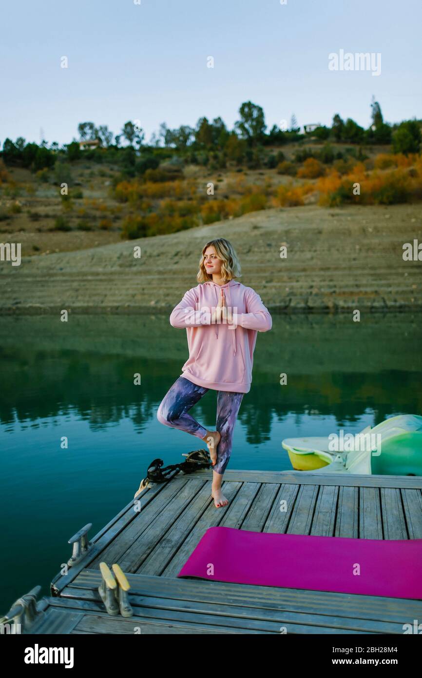 Woman yoga tree pose hi-res stock photography and images - Alamy