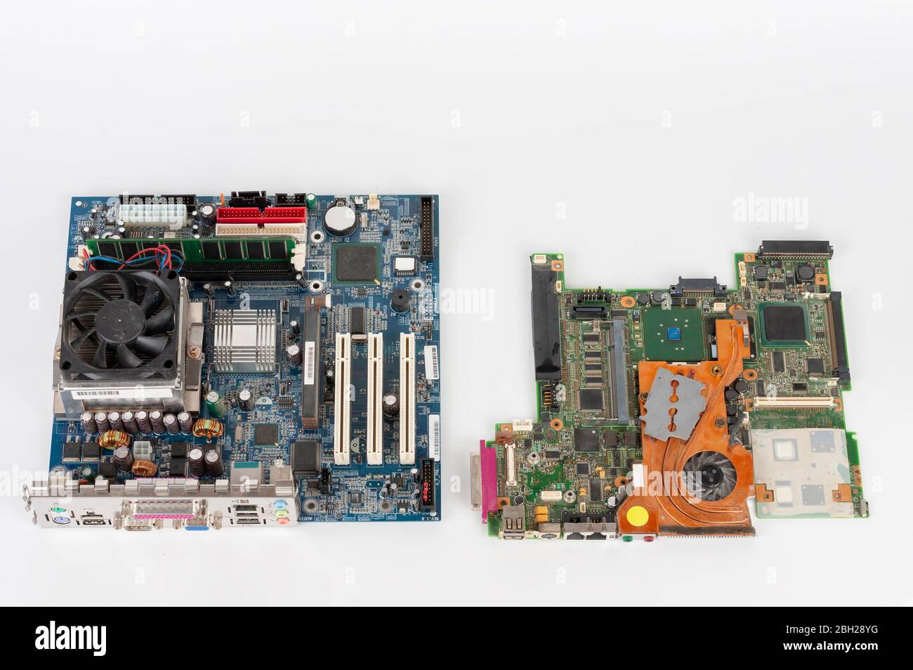 Comparing two mother boards with fans, one from desktop PC and one with