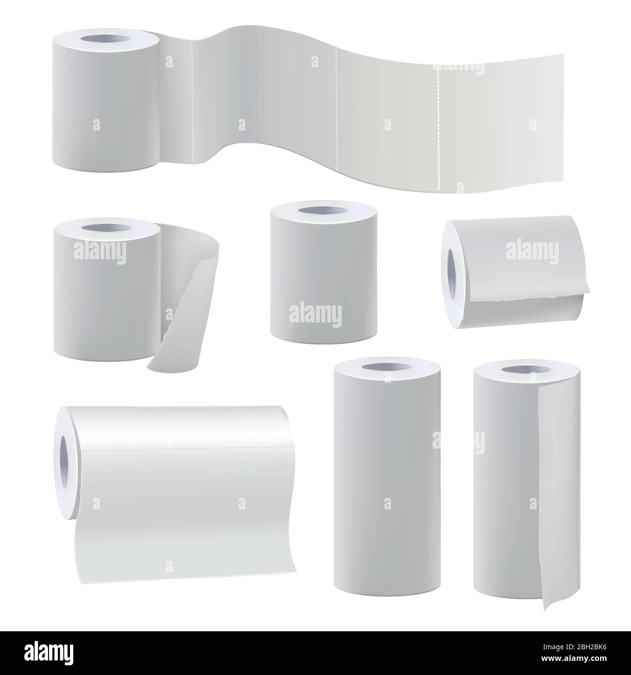 Different rolls of blank toilet papers. Vector illustration set paper